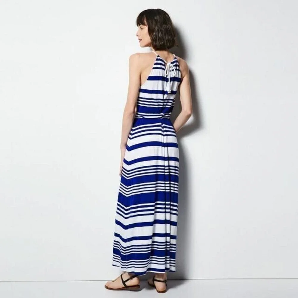 MILLY for DesigNation Maxi Dress Size Medium M Sapphire Combo Stripe Halter Boho